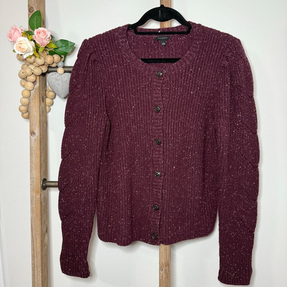 Talbots Purple Confetti Puff Sleeve Sweater Size Small